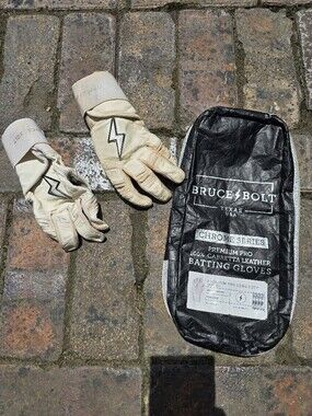 Bruce Bolt Kids Youth Large White Baseball Batting Gloves White High Cuff
